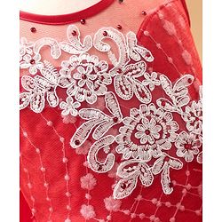 Babyhug Sleeveless Frock With Floral Embroidered - Red