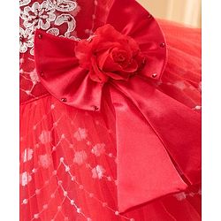 Babyhug Sleeveless Frock With Floral Embroidered - Red