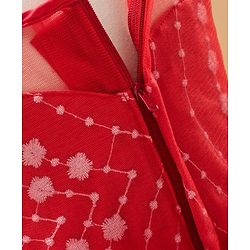 Babyhug Sleeveless Frock With Floral Embroidered - Red
