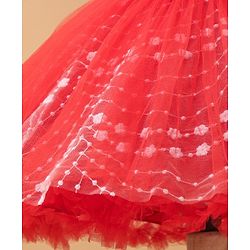 Babyhug Sleeveless Frock With Floral Embroidered - Red