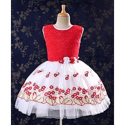 Babyhug Sleeveless Frock With Embroidered Flare - Red