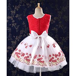 Babyhug Sleeveless Frock With Embroidered Flare - Red