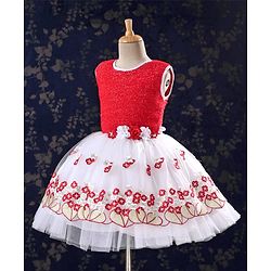 Babyhug Sleeveless Frock With Embroidered Flare - Red