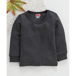 Babyhug Full Sleeves Thermal Vest With Shoulder Button - Dark Grey