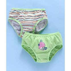 Babyhug Cotton Panties Stripped & Whale Print Pack Of 2 - Green