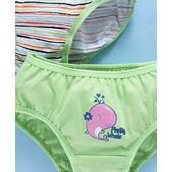 Babyhug Cotton Panties Stripped & Whale Print Pack Of 2 - Green