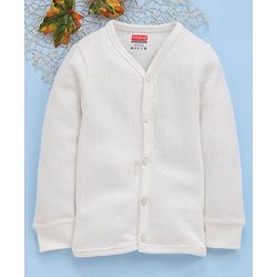 Babyhug Full Sleeves Front Open Thermal Vest - Off White