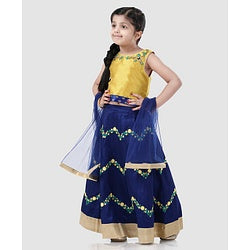 Babyhug Sleeveless Choli And Lehenga Bead Detailing - Yellow Royal Blue
