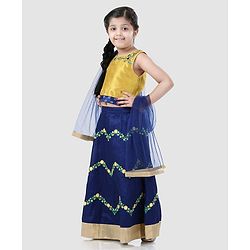Babyhug Sleeveless Choli And Lehenga Bead Detailing - Yellow Royal Blue