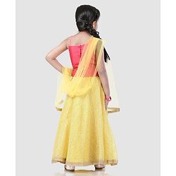 Babyhug Sleeveless Choli And Chevron Lehenga With Dupatta Floral Detailing - Yellow Pink