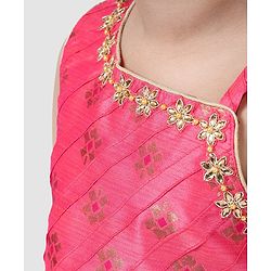 Babyhug Sleeveless Choli And Chevron Lehenga With Dupatta Floral Detailing - Yellow Pink