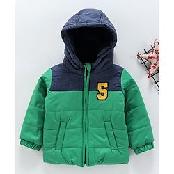 Babyhug Full Sleeves Hooded Padded Jacket - Green Navy Blue - 9-12 M Green