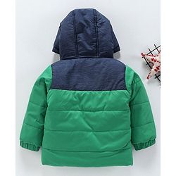 Babyhug Full Sleeves Hooded Padded Jacket - Green Navy Blue - 9-12 M Green