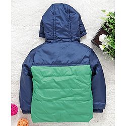 Babyhug Full Sleeves Hooded Padded Jacket Camping Patch - Blue Green