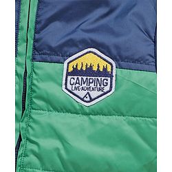 Babyhug Full Sleeves Hooded Padded Jacket Camping Patch - Blue Green