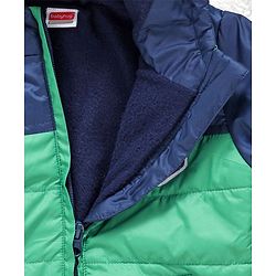 Babyhug Full Sleeves Hooded Padded Jacket Camping Patch - Blue Green