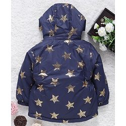 Babyhug Full Sleeves Hooded Jacket Star Print - Navy Blue - 9-12 M