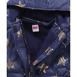 Babyhug Full Sleeves Hooded Jacket Star Print - Navy Blue