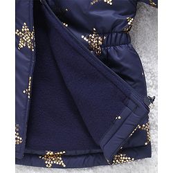 Babyhug Full Sleeves Hooded Jacket Star Print - Navy Blue - 9-12 M