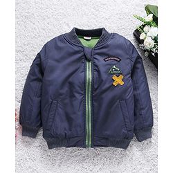 Babyhug Full Sleeves Jacket Mountain Range Patch - Navy Blue