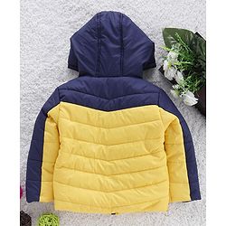 Babyhug Full Sleeves Hooded Padded Jacket Numeric 10 Patch - Yellow Navy Blue - 9-12 M