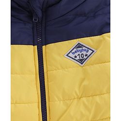 Babyhug Full Sleeves Hooded Padded Jacket Numeric 10 Patch - Yellow Navy Blue - 9-12 M