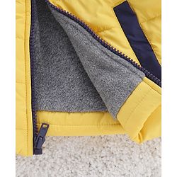 Babyhug Full Sleeves Hooded Padded Jacket Numeric 10 Patch - Yellow Navy Blue - 9-12 M