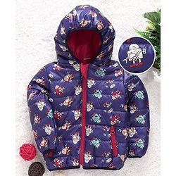 Babyhug Full Sleeves Hooded Padded Jacket Robot Print - Blue