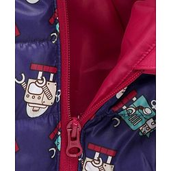 Babyhug Full Sleeves Hooded Padded Jacket Robot Print - Blue