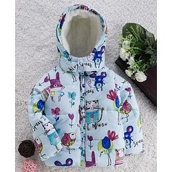 Babyhug Full Sleeves Hooded Padded Jacket Animal Print - Sky Blue