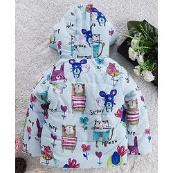 Babyhug Full Sleeves Hooded Padded Jacket Animal Print - Sky Blue