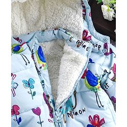 Babyhug Full Sleeves Hooded Padded Jacket Animal Print - Sky Blue