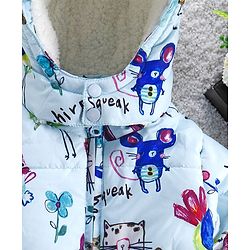 Babyhug Full Sleeves Hooded Padded Jacket Animal Print - Sky Blue