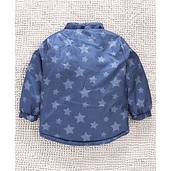 Babyhug Full Sleeves Padded Winter Jacket With Detachable Hood Stars Print - Blue