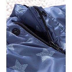 Babyhug Full Sleeves Padded Winter Jacket With Detachable Hood Stars Print - Blue