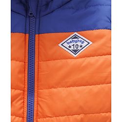 Babyhug Full Sleeves Hooded Padded Jacket Numeric 10 Patch - Orange Blue