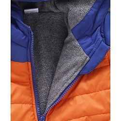 Babyhug Full Sleeves Hooded Padded Jacket Numeric 10 Patch - Orange Blue