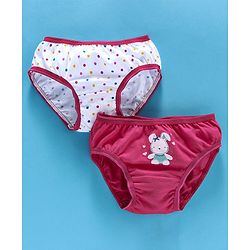 Babyhug Cotton Panties Bunny & Dots Print Pack Of 2 -Dark Pink White