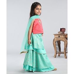 Babyhug Singlet Choli And Silk Lehenga With Dupatta Embellished - Pink Mint - 18-24m Pink
