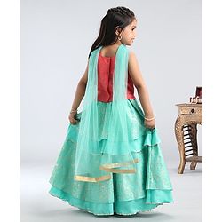 Babyhug Singlet Choli And Silk Lehenga With Dupatta Embellished - Pink Mint - 18-24m Pink