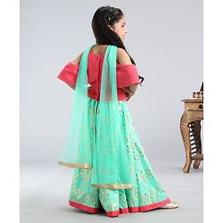 Babyhug Sleeveless Embellished Choli & Floral Print Lehenga With Dupatta - Pink Mint
