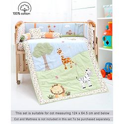 Babyhug Premium Cotton Crib Bedding Set Jungle Theme Small Pack of 6 - Multicolor (Cot not Included)