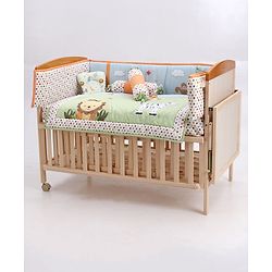 Babyhug Premium Cotton Crib Bedding Set Jungle Theme Small Pack of 6 - Multicolor (Cot not Included)