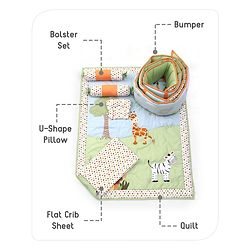 Babyhug Premium Cotton Crib Bedding Set Jungle Theme Small Pack of 6 - Multicolor (Cot not Included)