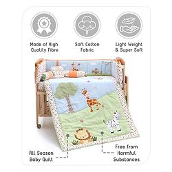 Babyhug Premium Cotton Crib Bedding Set Jungle Theme Small Pack of 6 - Multicolor (Cot not Included)