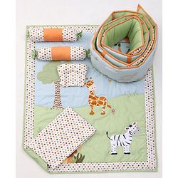 Babyhug Premium Cotton Crib Bedding Set Jungle Theme Small Pack of 6 - Multicolor (Cot not Included)