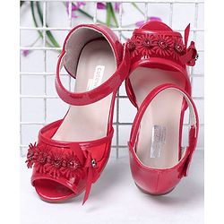 Cute Walk by Babyhug Party Wear Peeptoes Studded Floral Motifs - Red - EU 26 Red