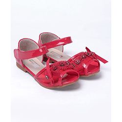 Cute Walk by Babyhug Party Wear Peeptoes Studded Floral Motifs - Red - EU 26 Red