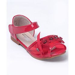 Cute Walk by Babyhug Party Wear Peeptoes Studded Floral Motifs - Red - EU 26 Red