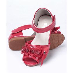 Cute Walk by Babyhug Party Wear Peeptoes Studded Floral Motifs - Red - EU 26 Red